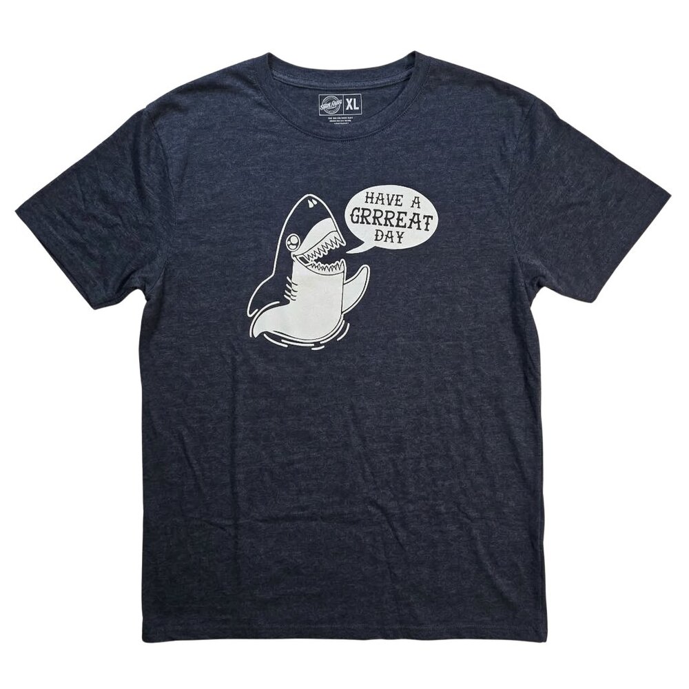 NWOT | Crazy Dog T-Shirts "Have a Grrreat Day" Tee | Shark Humor | Navy | XL